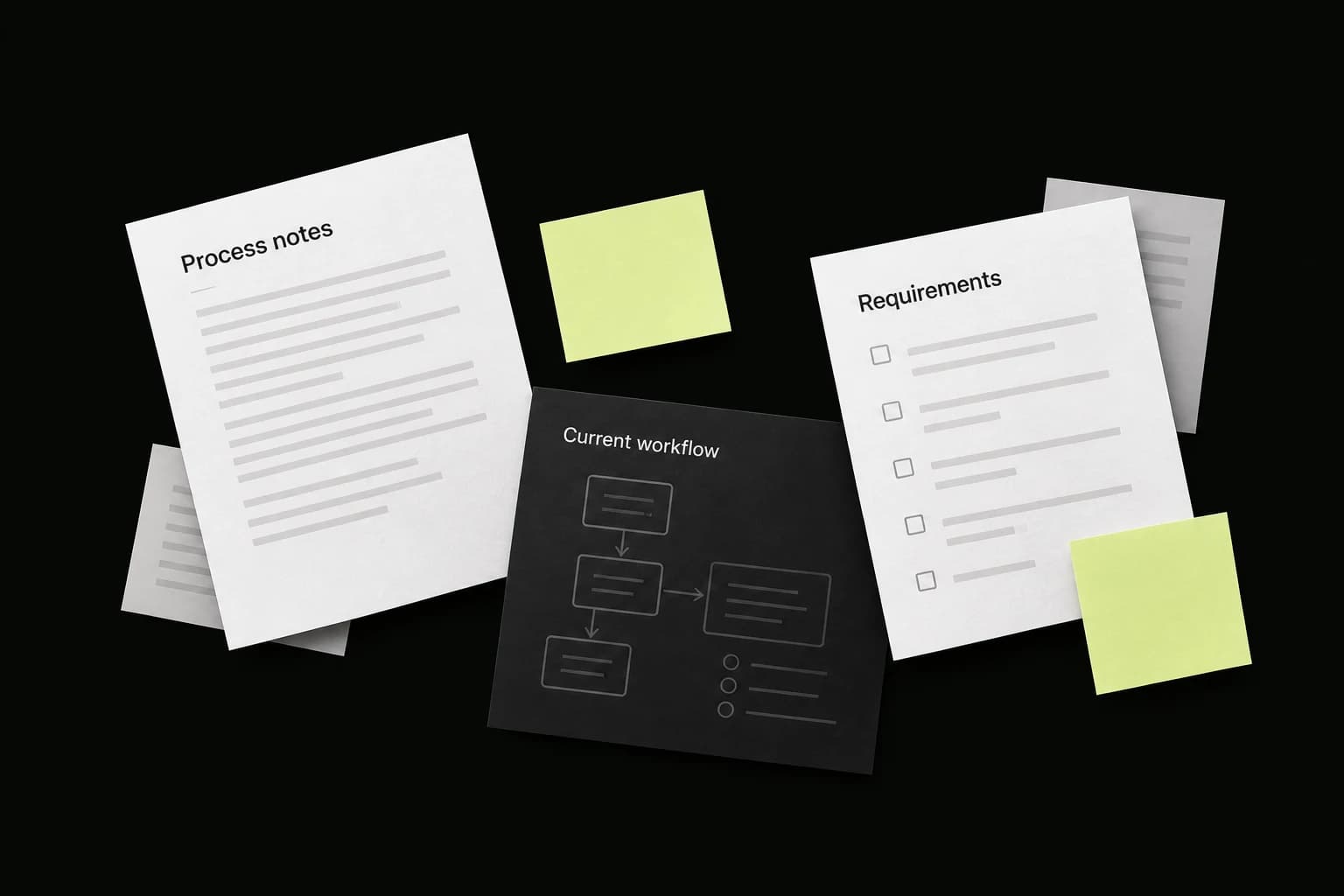 Process notes, requirements, and workflow documents gathered during discovery